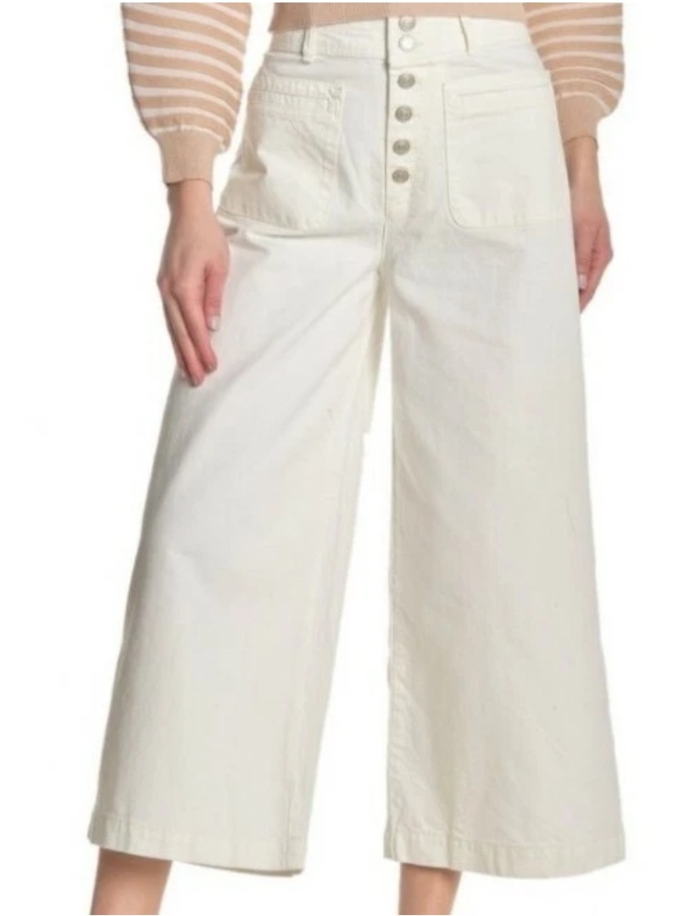 We the Free Women's White Wide Leg High Waist Pants Button Fly Jeans Size 26